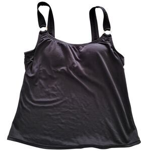 Vintage Catalina Anna Fit Black Tankini Swimsuit Top Scoop Neck Women's Size M